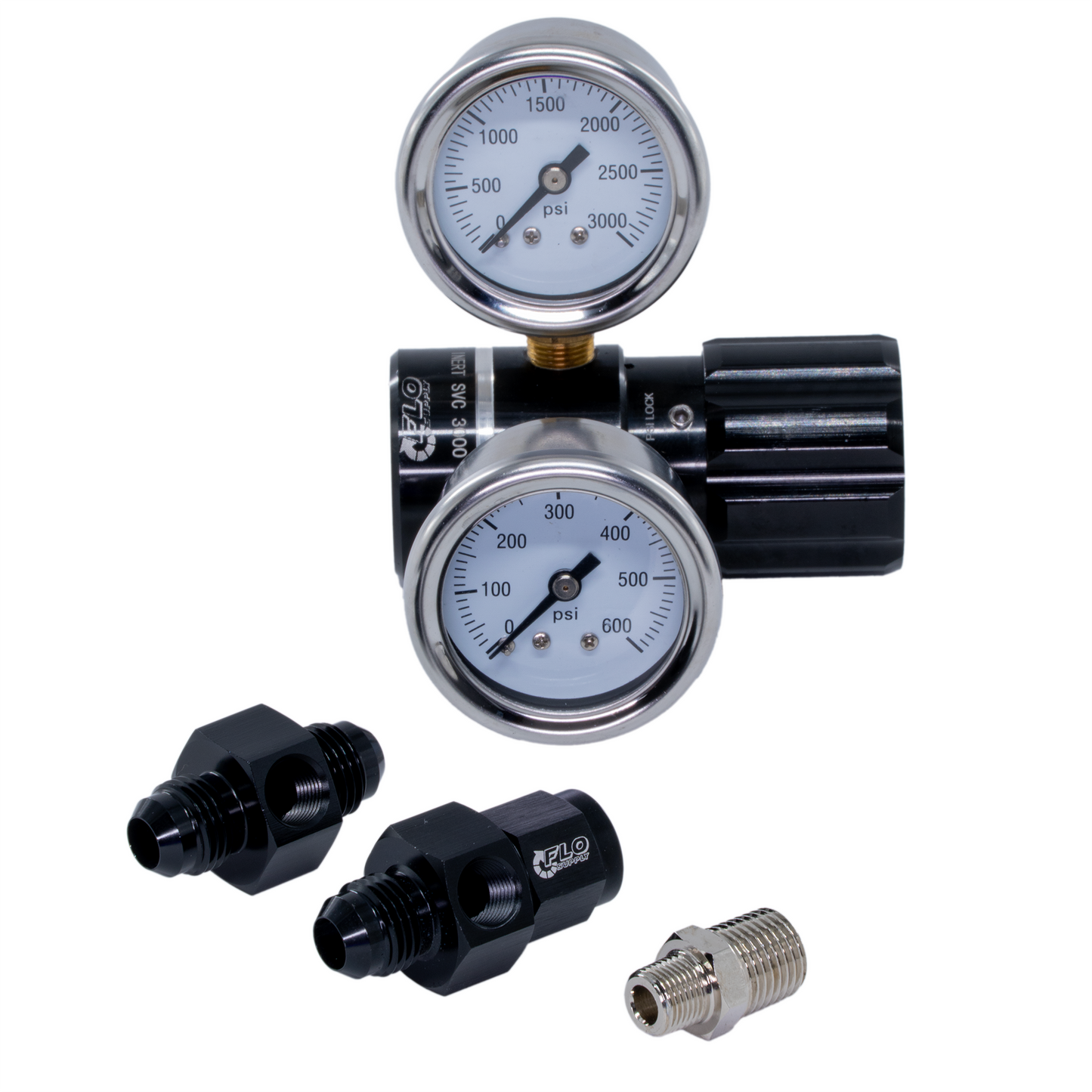 In-Line High Flow Adjustable Pressure Regulator Assembly - 4AN, 6AN, or 8AN / 0-475psi