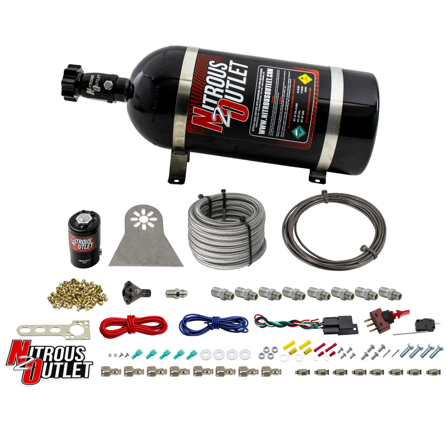 8 Cylinder Nylon Hose Direct Port Dry Nitrous System - Showerhead Distribution Blocks - .112" Nitrous - Plate Fittings