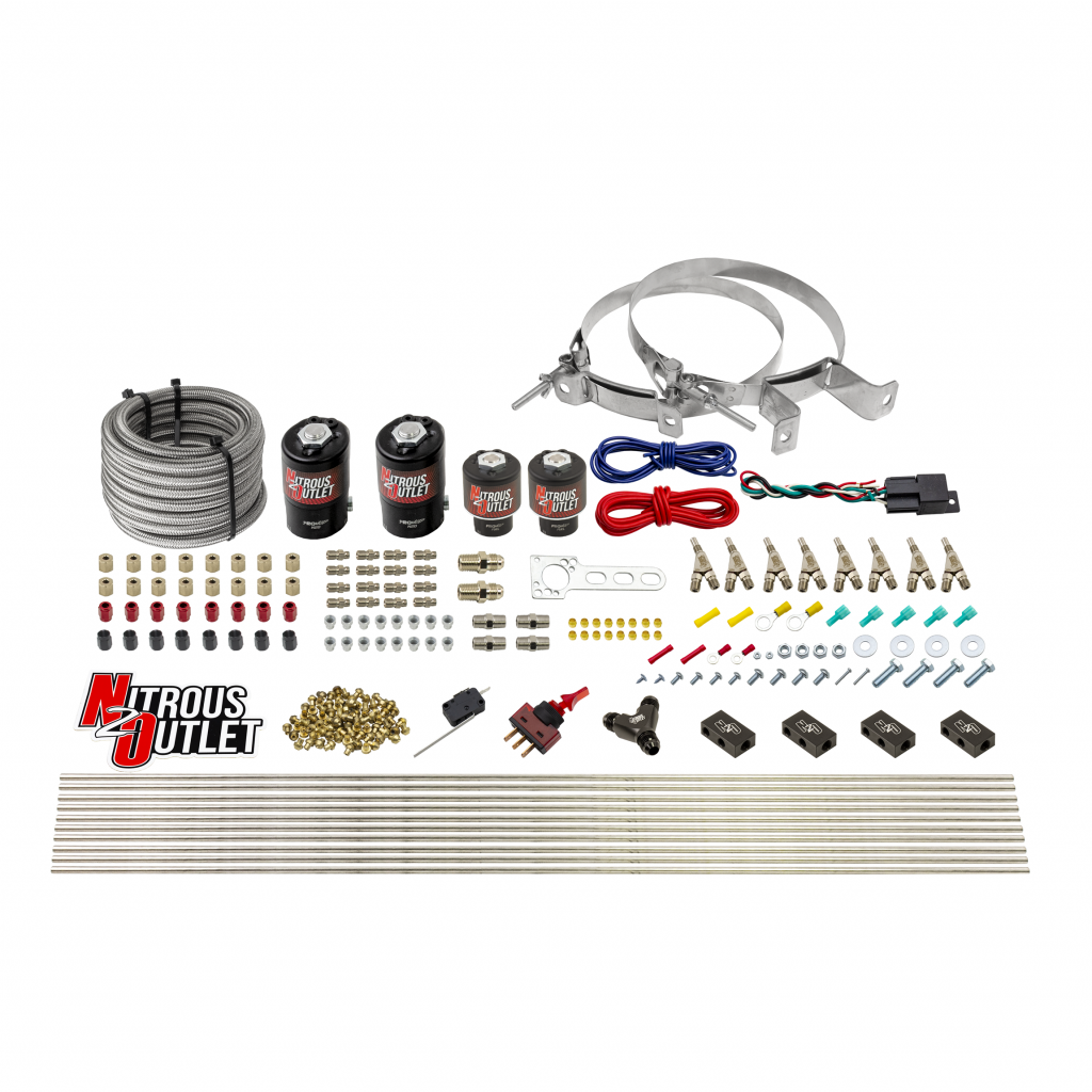 8 Cylinder Dual Stage Direct Port Nitrous System - .122 Nitrous/.177 Fuel Solenoids - Straight Blow Through Nozzles