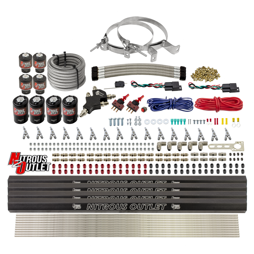 8 Cylinder Dual Stage Direct Port Nitrous System with Injection Rails - Gas - .112 Nitrous/.177 Fuel - 45-55 PSI - Straight Blow Through Nozzles