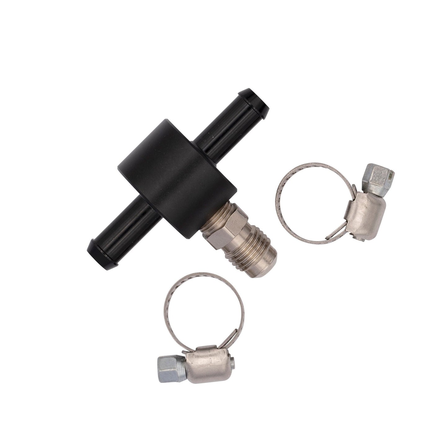 Import Fuel Adapter Fitting Kit with Clamps- 4AN x 5/16" Barb x 5/16" Barb