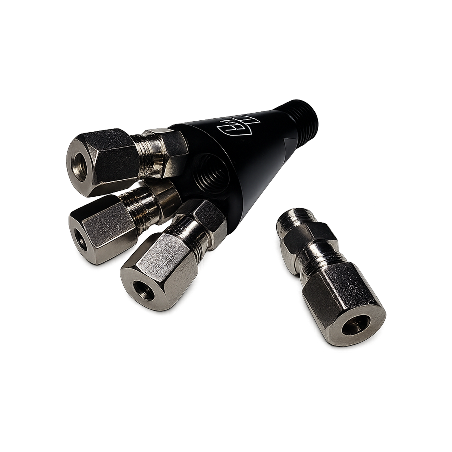 Nitrous Outlet Compact 1 in 4 out High Flow Shower Head Distribution Block - 3/16 Compression Fittings