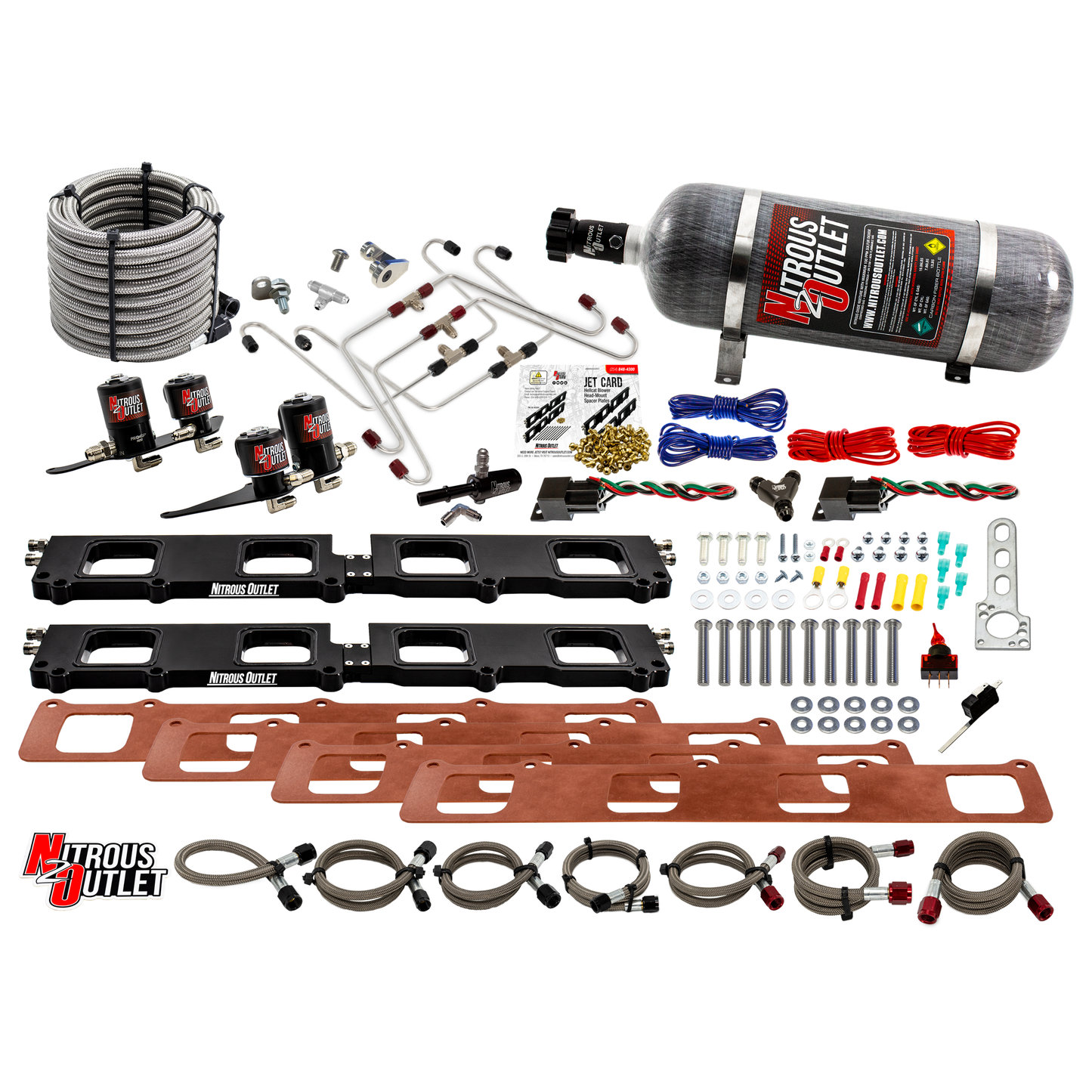 Nitrous Outlet Dodge 2015-2023 6.2L Hemi Hellcat Challenger/Charger/Red Eye/Demon/2018-2021 Track Hawk Whipple 3.0 Blower Spacer Plate System - Gas/E85 (45-55psi)(130-400HP)