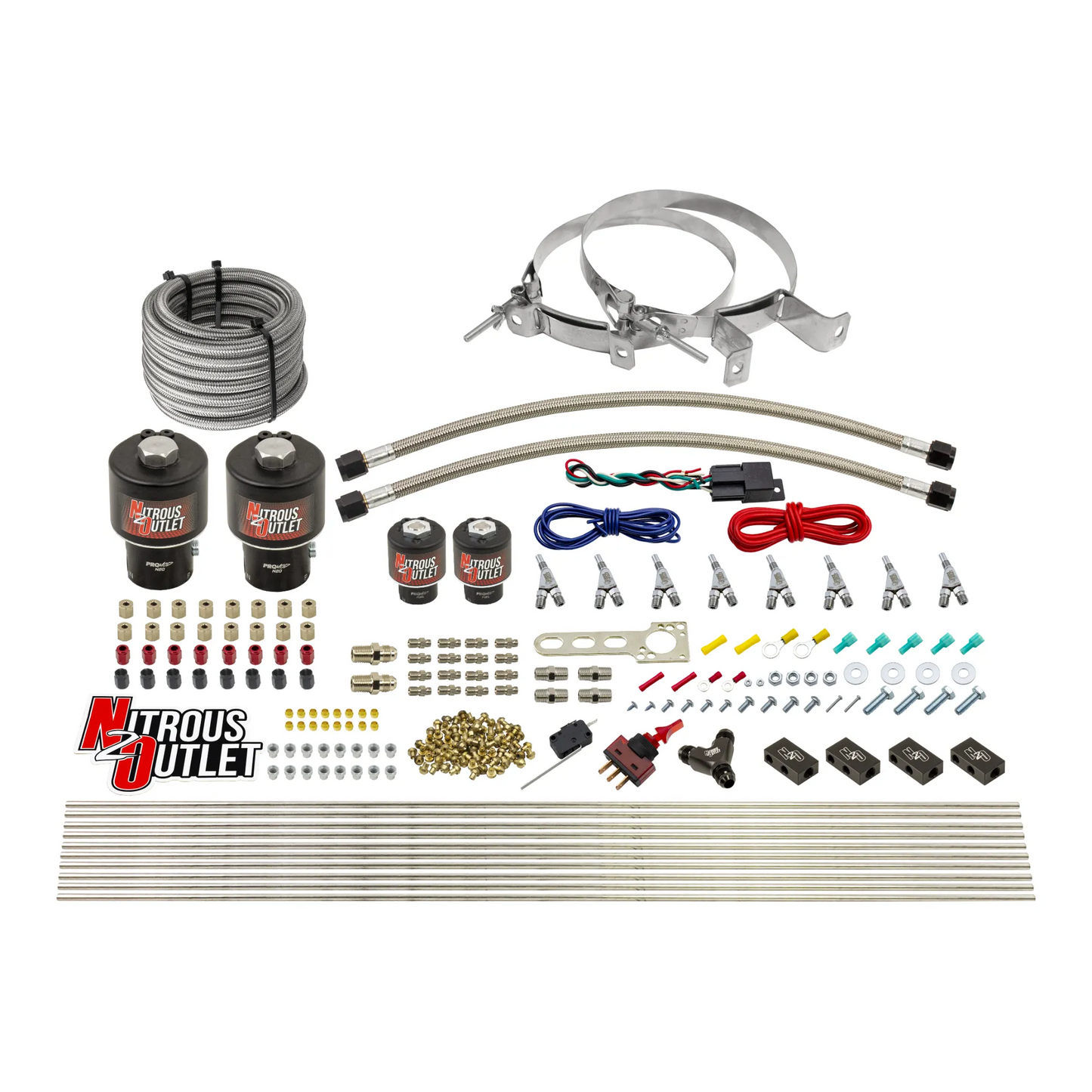 8 Cylinder Single Stage Direct Port Nitrous System - .178 Nitrous/.177 Fuel Solenoids - Alcohol - Straight Blow Through Nozzles