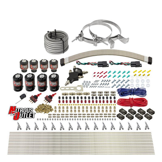 8 Cylinder Dual Stage Direct Port Nitrous System - .122 Nitrous/.177 Fuel Solenoids - Straight Blow Through Nozzles