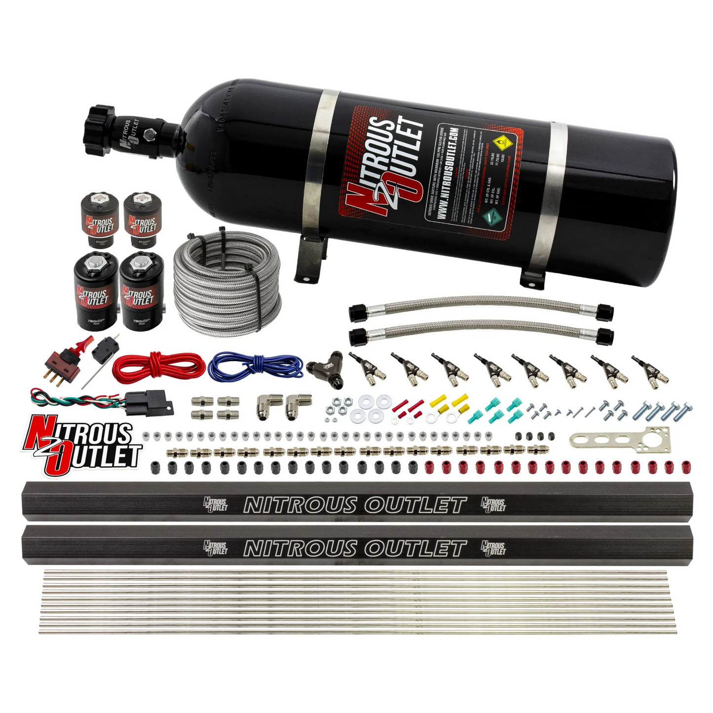 8 Cylinder Single Stage Direct Port Nitrous System with Injection Rails - Alcohol - .122 Nitrous/.177 Fuel