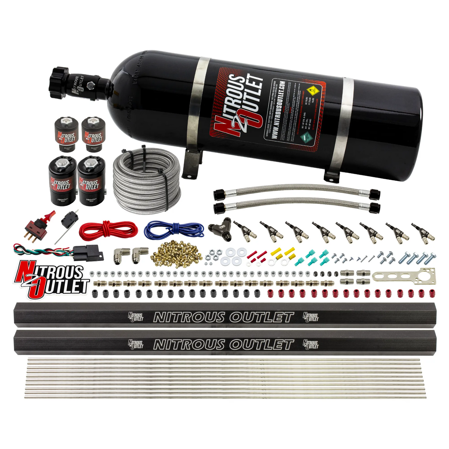 8 Cylinder Single Stage Direct Port Nitrous System with Injection Rails - Alcohol - .112 Nitrous/.177 Fuel