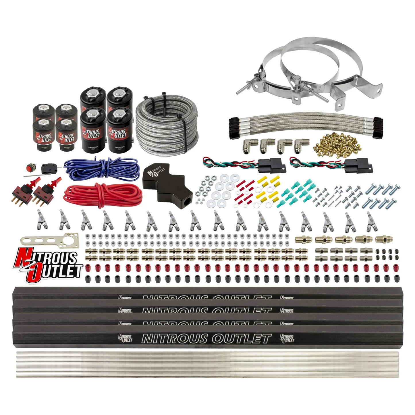 8 Cylinder Dual Stage Direct Port Nitrous System with Injection Rails - Alcohol - .112 Nitrous/.177 Fuel - Straight Blow Through Nozzles