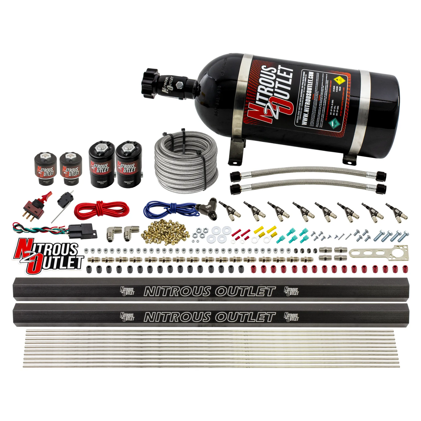 8 Cylinder Single Stage Direct Port Nitrous System with Injection Rails - E85 - .112 Nitrous/.177 Fuel