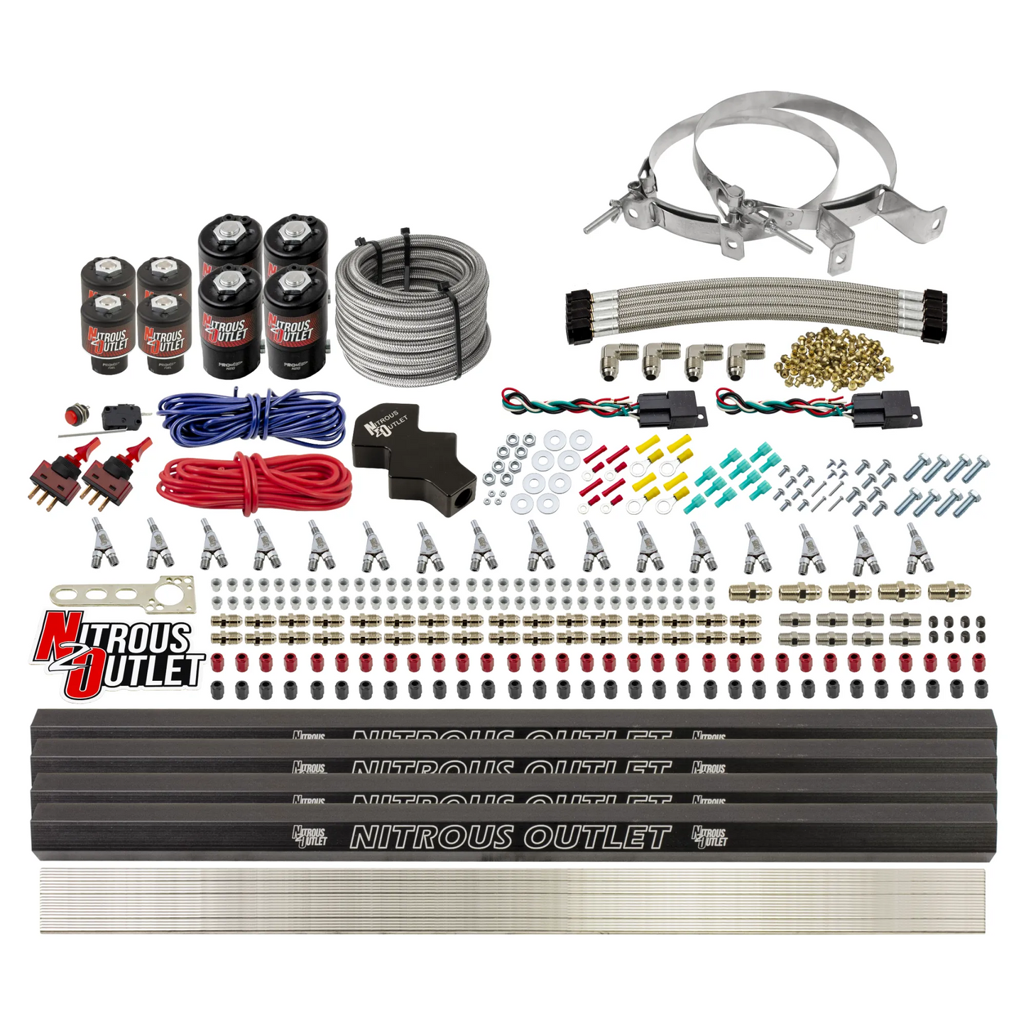 8 Cylinder Dual Stage Direct Port Nitrous System with Injection Rails - Gas - .112 Nitrous/.177 Fuel - Straight Blow Through Nozzles