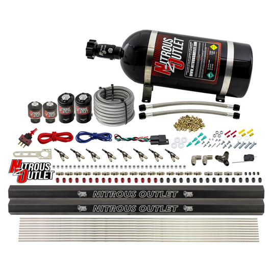 8 Cylinder Single Stage Direct Port Nitrous System with Injection Rails - E85 - .122 Nitrous/.177 Fuel - 45-55 PSI