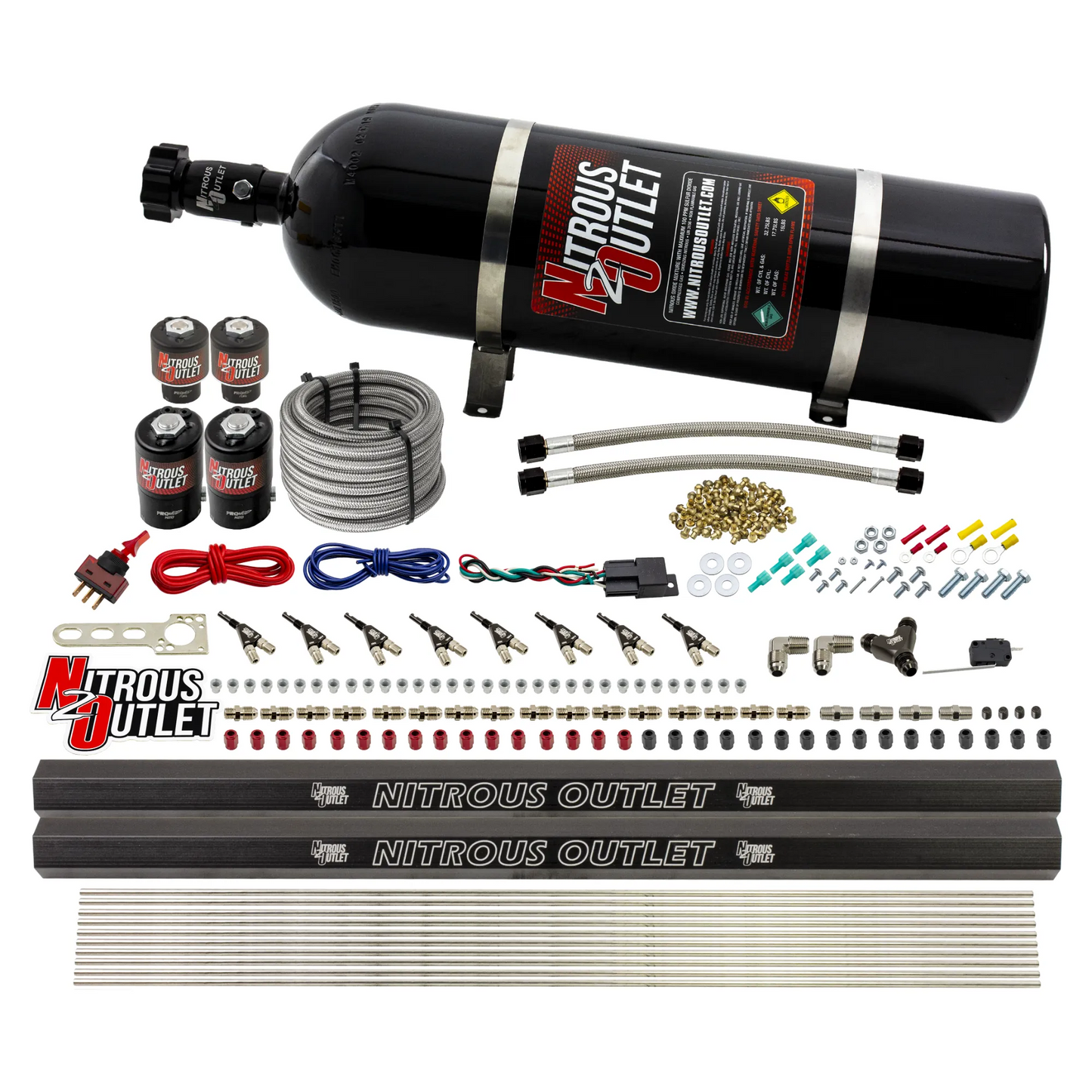 8 Cylinder Single Stage Direct Port Nitrous System with Injection Rails - E85 - .112 Nitrous/.177 Fuel - 45-55 PSI
