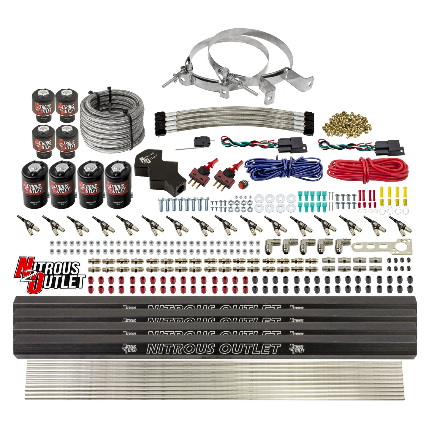 8 Cylinder Dual Stage Direct Port Nitrous System with Injection Rails - E85 - .112 Nitrous/ .177 Fuel - 45-55 PSI