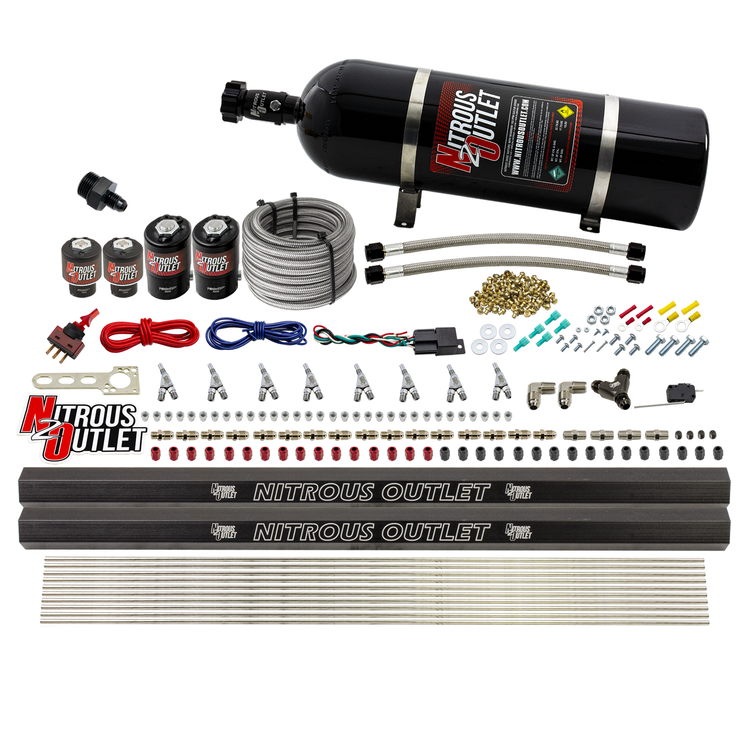 Nitrous Outlet Oxide Systems 00-10475-L-R-SBT-15 8 Cyl 4 Sol Direct Port Sys w/ Dual Rails Hi PSI(15Lb Bottle)(SBT Noz) thumbnail 2
