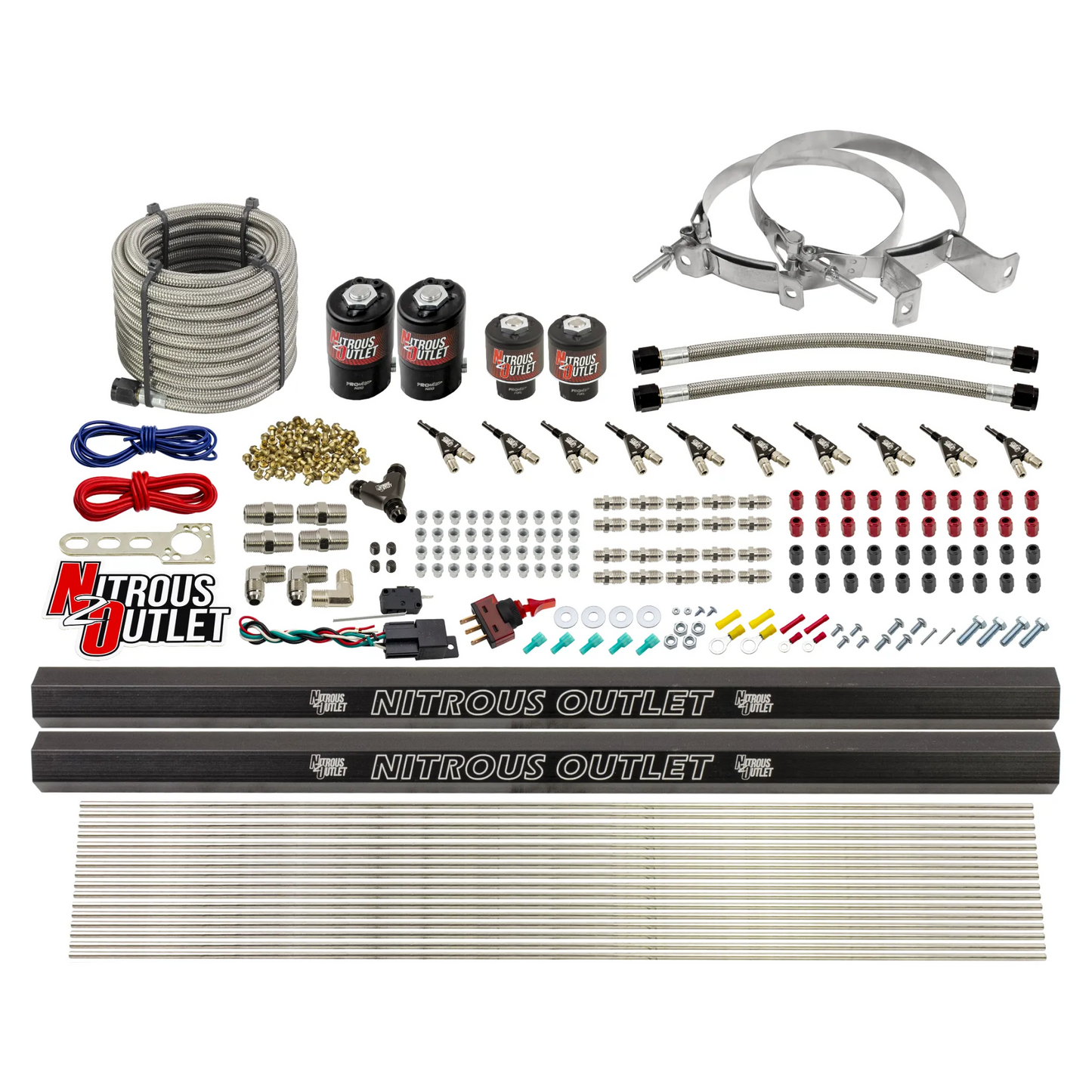 10 Cylinder Wet Direct Port System With Dual Injection Rails - E85 - Two .122" Nitrous/Two .310" Fuel - 45-55 PSI - 90° Aluminum Nozzles