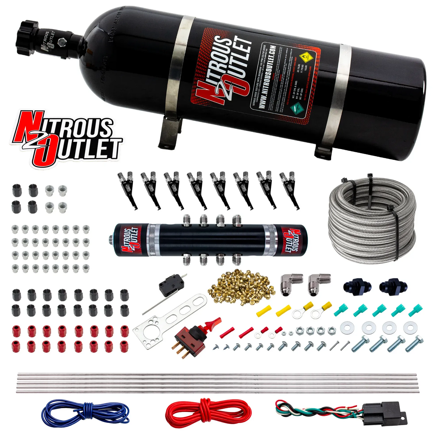 8 Cylinder Black Widow Direct Port System - .122 Nitrous Solenoid/.310 Fuel Solenoid Solenoid - 45-55psi - 90° Discharge Nozzle