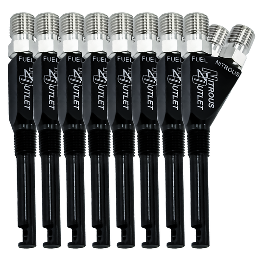 Nitrous Outlet 1/16" NPT Extended Reach Wet Nitrous Nozzle - 8 Pack/90 Degree Discharge/Aluminum
