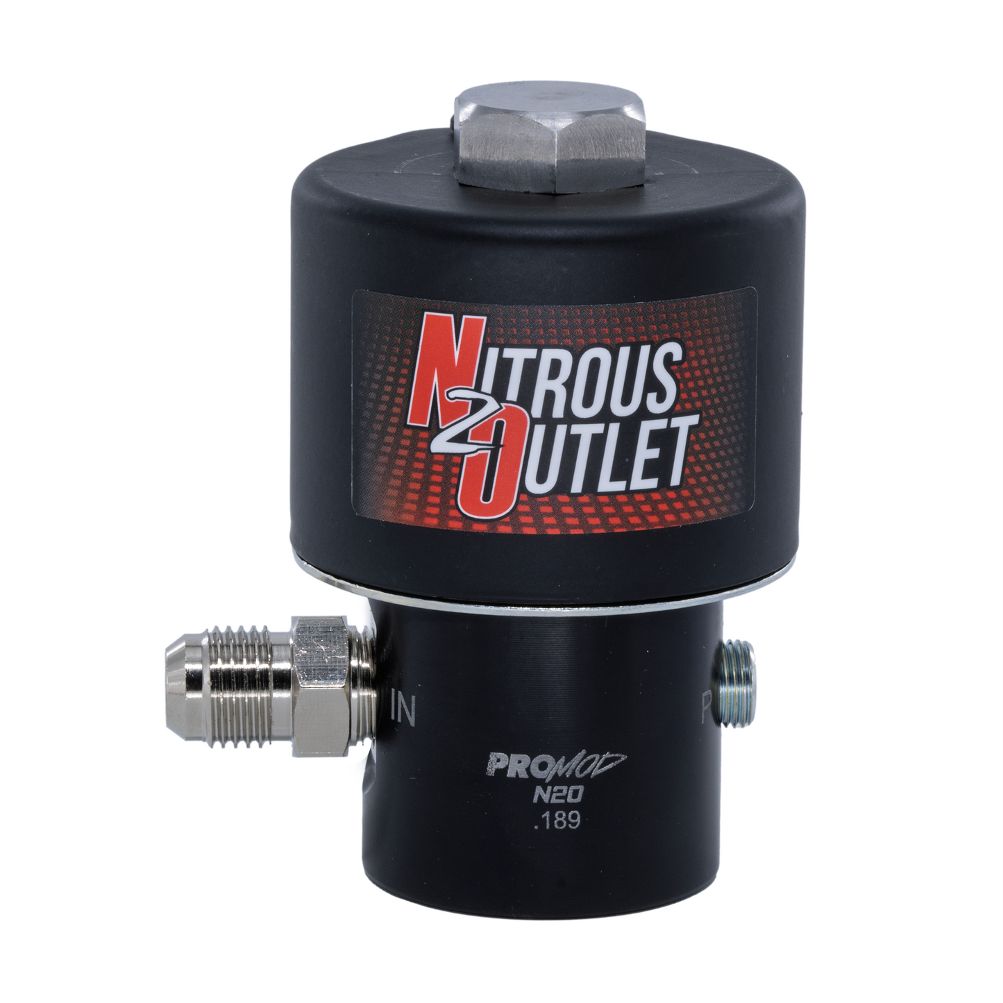 Nitrous Outlet Pro-Mod .189 Competition Nitrous Solenoid - Aluminum Base - Raised Inlet With 6AN Fitting / Machined Piston (30 Amp Draw)