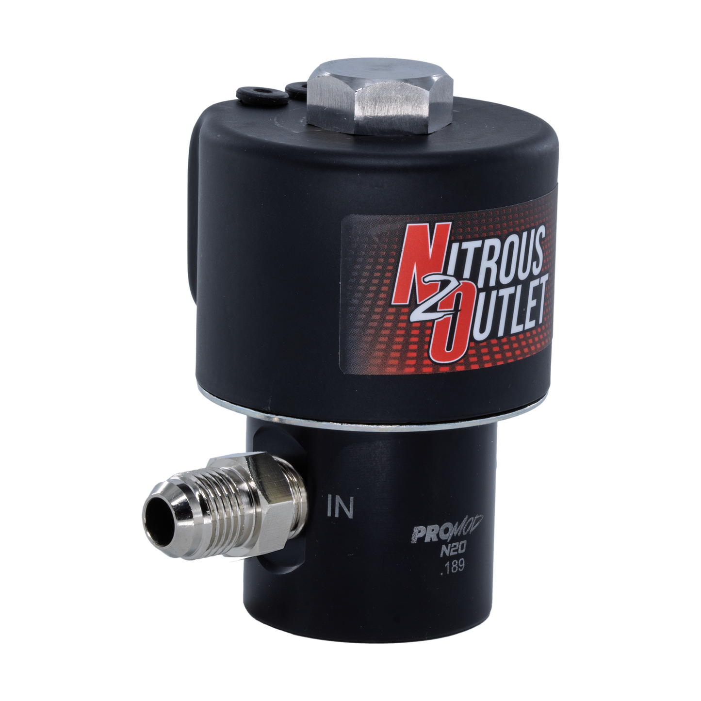 Nitrous Outlet Pro-Mod .189 Competition Nitrous Solenoid - Aluminum Base - Raised Inlet With 6AN Fitting / Machined Piston (30 Amp Draw)