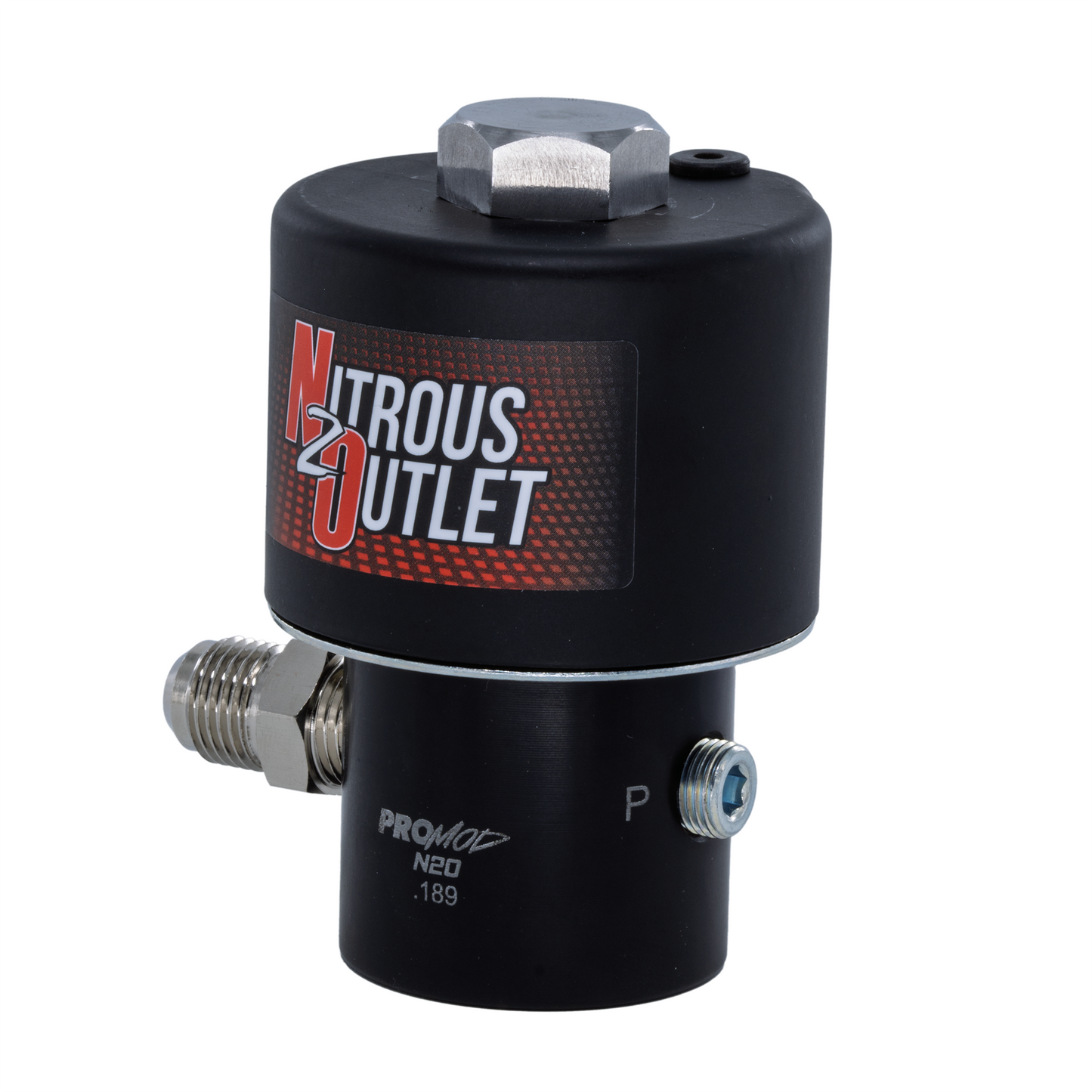 Nitrous Outlet Pro-Mod .189 Competition Nitrous Solenoid - Aluminum Base - Raised Inlet With 6AN Fitting / Machined Piston (30 Amp Draw)