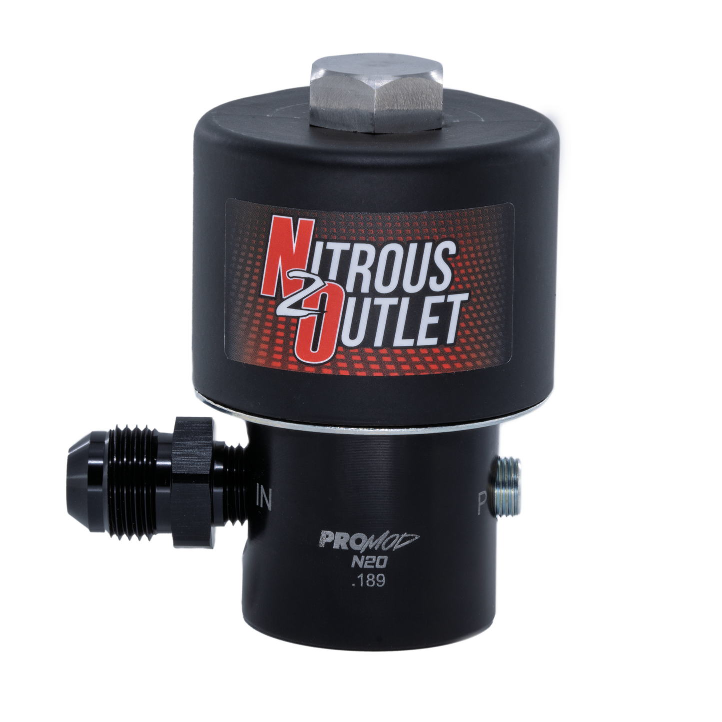 Pro-Mod .189 Competition Nitrous Solenoid - Aluminum Base - Raised Inlet With 8AN Fitting / Machined Piston (30 Amp Draw)