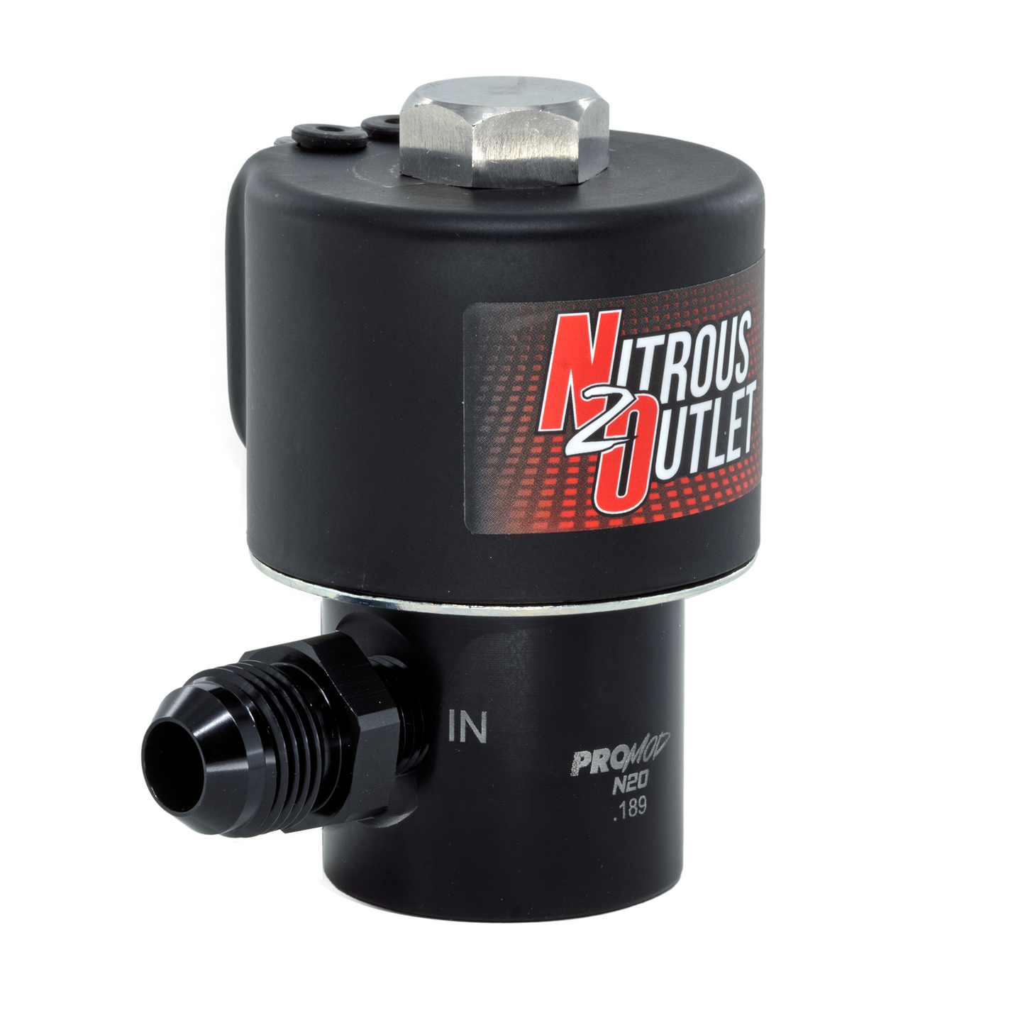 Pro-Mod .189 Competition Nitrous Solenoid - Aluminum Base - Raised Inlet With 8AN Fitting / Machined Piston (30 Amp Draw)