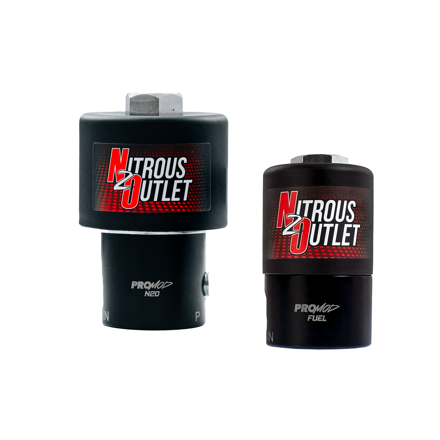 Two Nitrous Outlet components on a white background