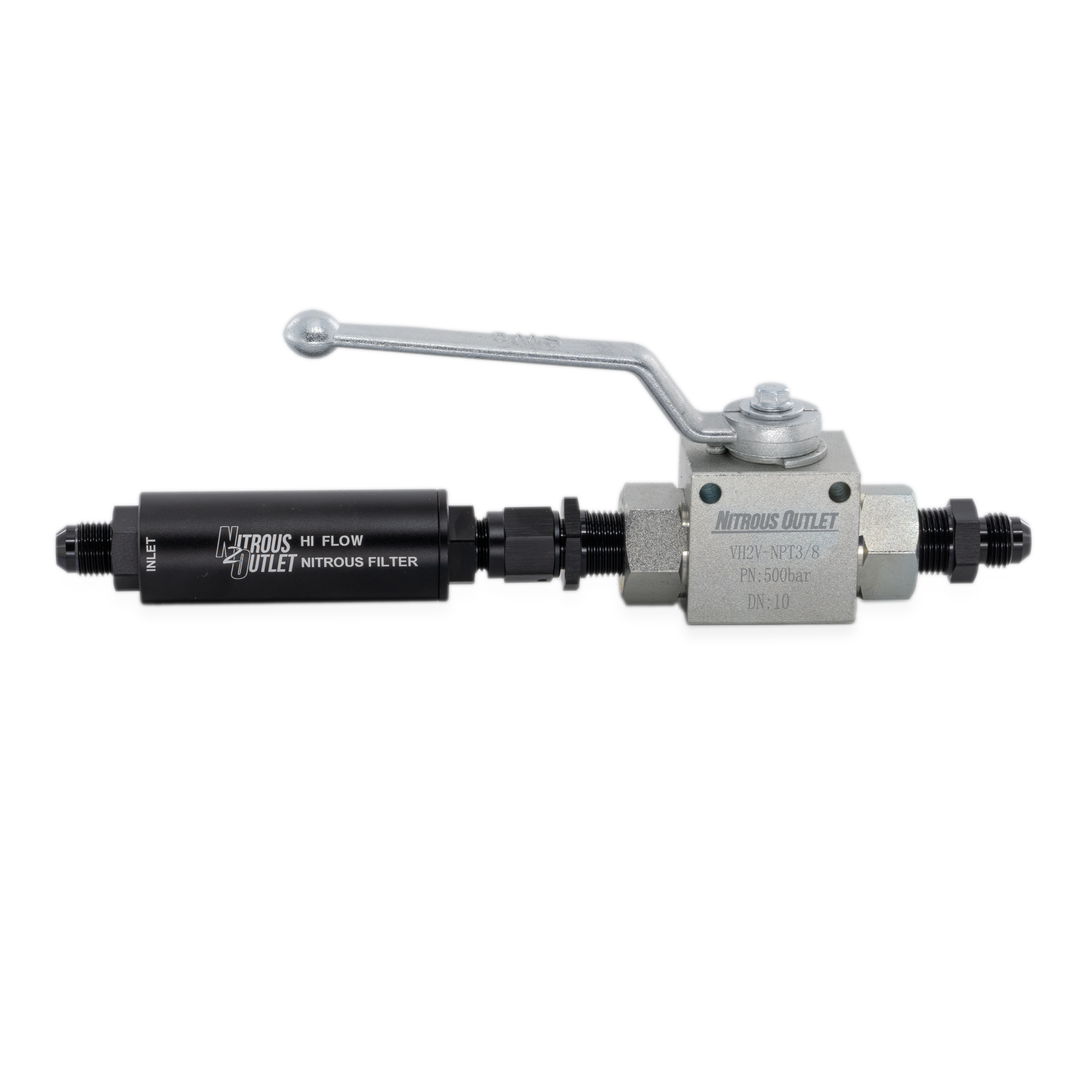 Nitrous Outlet Stainless Steel Inline Shut Off Ball Valve With Filter – 7,250 PSI / 6AN Fittings