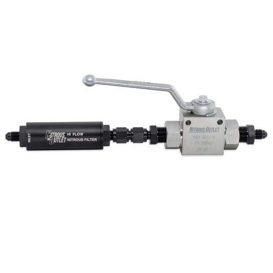 Nitrous Outlet Stainless Steel Inline Shut Off Ball Valve With Filter - 7,250 PSI (4AN, 6AN, 8AN)