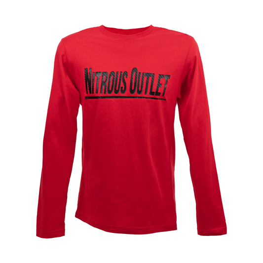 Nitrous Outlet Red Long Sleeve T-Shirt - Black Carbon Fiber Logo