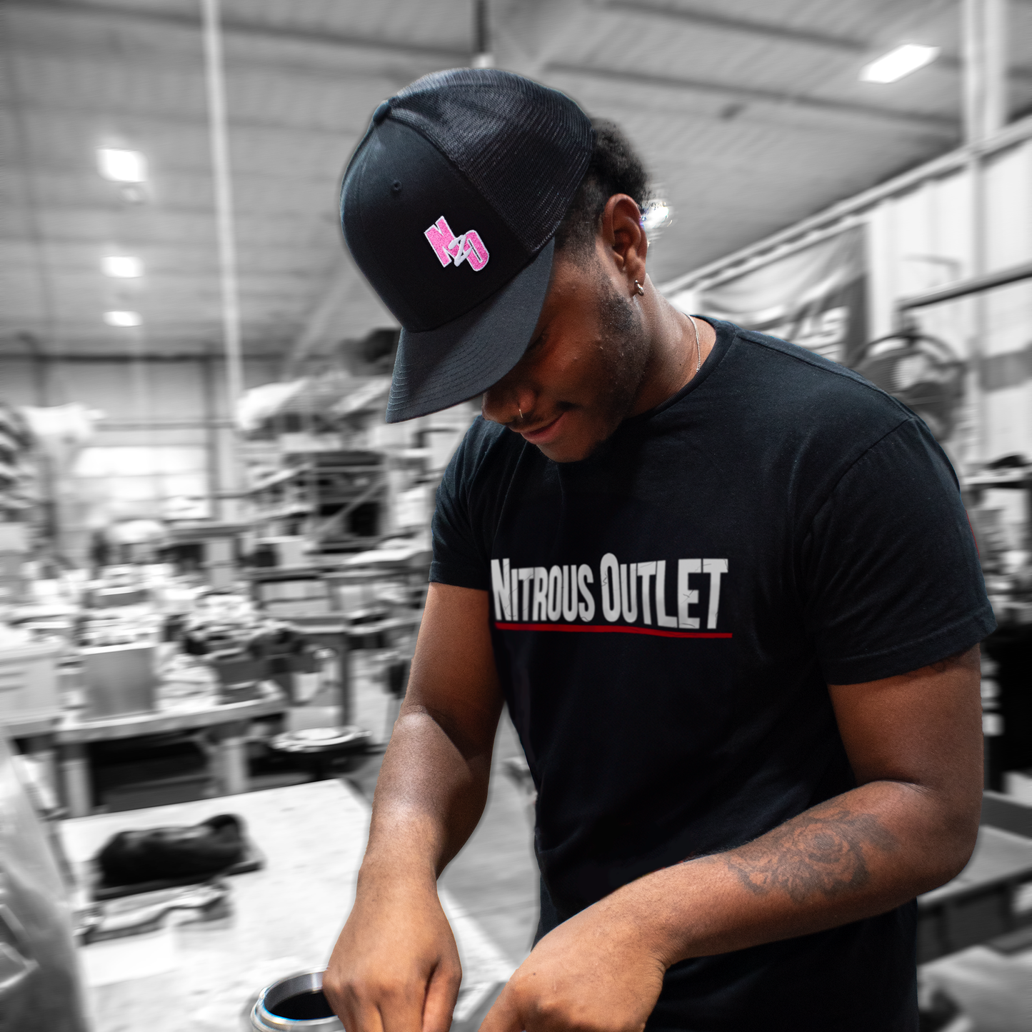 Nitrous Outlet Flex Fit Mesh Snap Back Hat- Black/Neon Pink