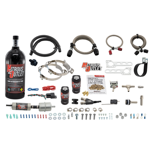 Nitrous Outlet Powersports Single Cylinder Wet Nozzle System (Aluminum 90 Degree Nozzle)(Gas)(6 psi)(10,15,20,25,30 HP)(2.5LB Bottle)