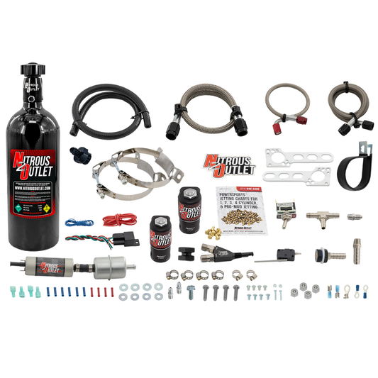 Nitrous Outlet Powersports Single Cylinder Wet Nozzle System (Aluminum 90 Degree Nozzle)(Gas)(6 psi)(10,15,20,25,30 HP)(5LB Bottle)