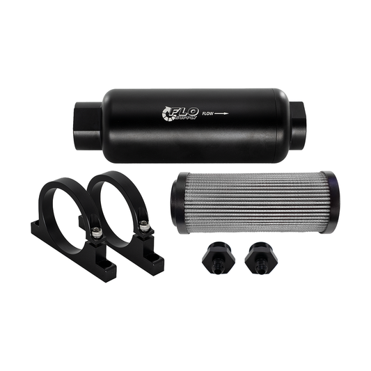 Inline Fuel Filter Kit - Housing With (6AN, 8AN, 10AN, or 12AN) Male Fittings - (10, 40, or 100) Micron Inline Fuel Filter