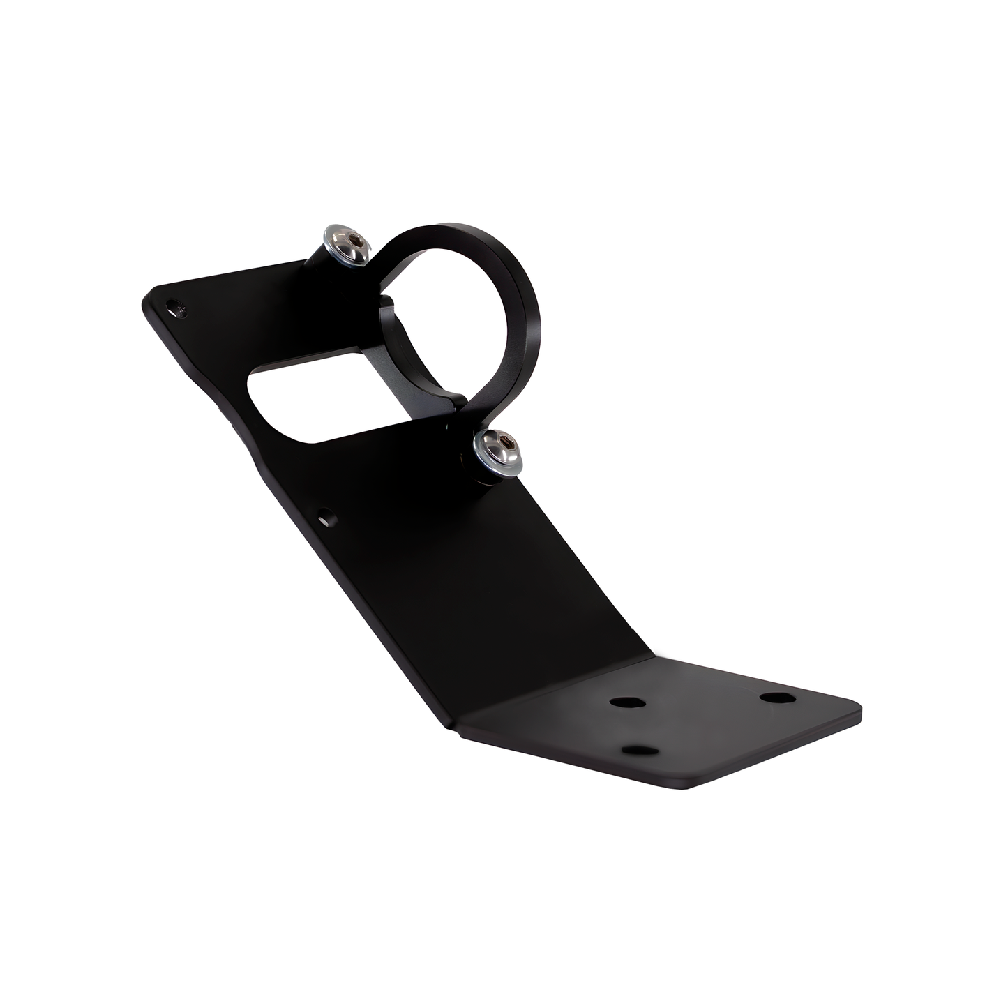 Black metal bracket with one loop on white background