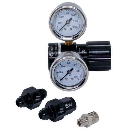 In-Line High Flow Adjustable Pressure Regulator Assembly - 4AN, 6AN, or 8AN /   0-475psi