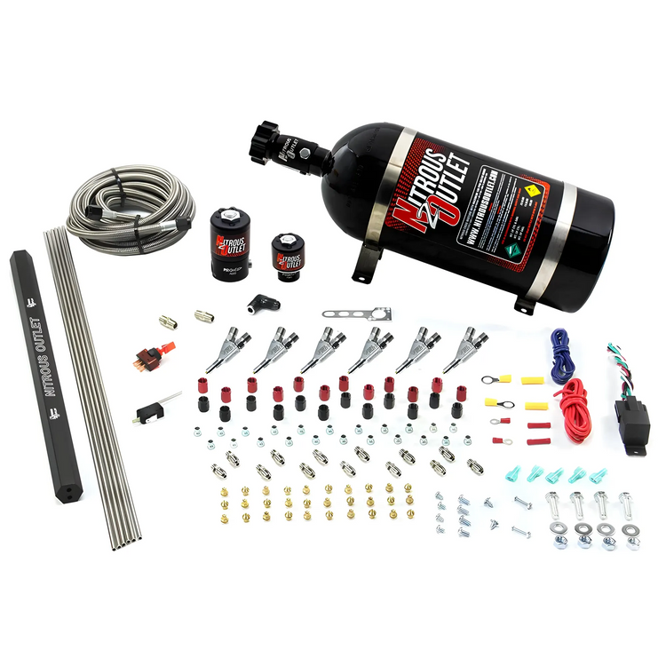 Nitrous Outlet Oxide Systems 00-10399-R-10 6 Cyl 2 Sol Direct Port Sys w/ Single Rail Hi PSI(10Lb Bottle)(90° Noz) thumbnail 2