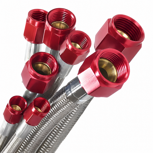 8an Stainless Steel Braided Hose (Red Fitting)