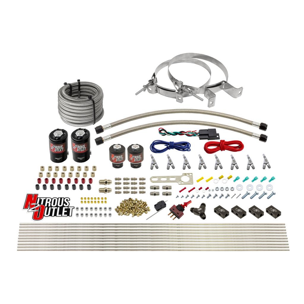 8 Cylinder Single Stage Direct Port Nitrous System - .122 Nitrous/.177 Fuel Solenoids - Alcohol - Straight Blow Through Nozzles